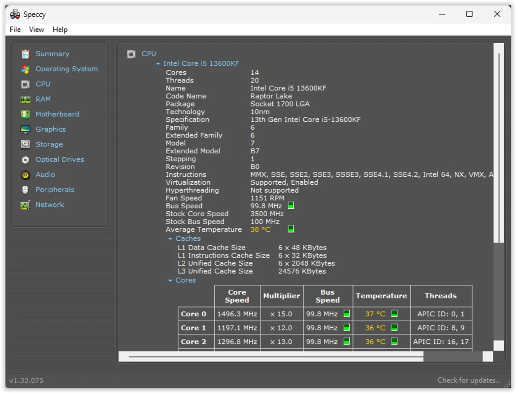 Expanded technical specification view