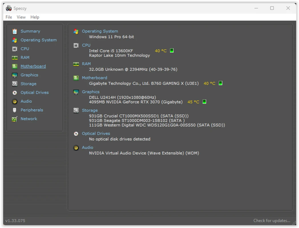 Dashboard showing overall system summary